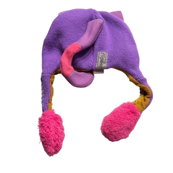 Flipeez Winking Kitty Cat Purple Pink Knit Hat with Moveable Tail Size OS - Picture 4 of 10